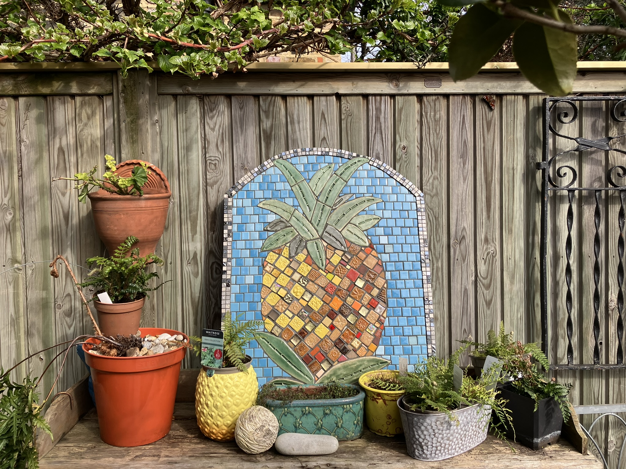 Pineapple mosaic in garden